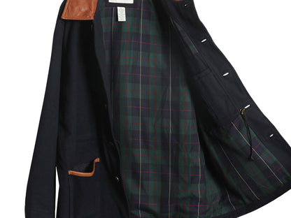 00s ★ オービス バーン ジャケット メンズ L 古着 オールド アウトドア 本革 レザー 切替 ウール コットン ハンティング カバーオール 紺