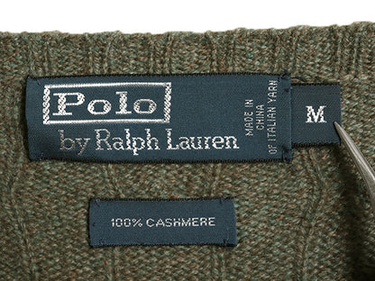 00s ポロ ラルフローレン ケーブル ニット セーター メンズ М オールド 100% カシミヤ 長袖ニット ポニー無し 無地 シンプル 薄手 カーキ