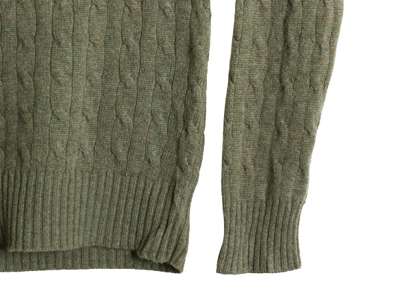 00s ポロ ラルフローレン ケーブル ニット セーター メンズ М オールド 100% カシミヤ 長袖ニット ポニー無し 無地 シンプル 薄手 カーキ