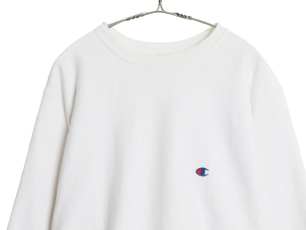 90s USA製 チャンピオン リバースウィーブ スウェット メンズ XL 古着 オールド トレーナー 裏起毛 ヘビーウェイト ワンポイント 目付き 白