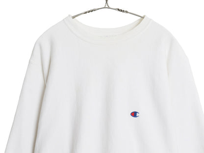 90s USA製 チャンピオン リバースウィーブ スウェット メンズ XL 古着 オールド トレーナー 裏起毛 ヘビーウェイト ワンポイント 目付き 白