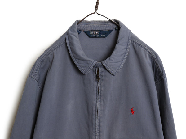 90s ポロ ラルフローレン スイングトップ ジャケット メンズ XL 古着 オールド コットン ブルゾン ワンポイント 大きいサイズ 淡い ブルー