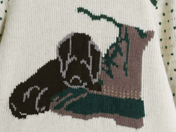 エルエルビーン デザイン ニット セーター レディース S ラム ウール 長袖ニット バーズアイ アニマル ドッグ ビーンブーツ 絵柄 かわいい