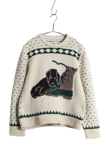 エルエルビーン デザイン ニット セーター レディース S ラム ウール 長袖ニット バーズアイ アニマル ドッグ ビーンブーツ 絵柄 かわいい