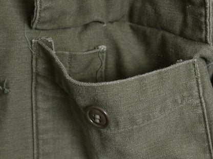 60s 米軍実物 US ARMY コットン サテン ユーティリティ シャツ M / ヴィンテージ OG107 シャツ袖 1st ミリタリー 軍物 長袖シャツ オリーブ