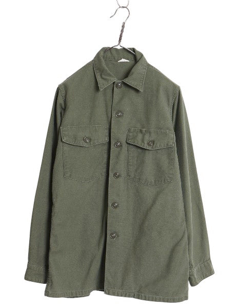 60s 米軍実物 US ARMY コットン サテン ユーティリティ シャツ M / ヴィンテージ OG107 シャツ袖 1st ミリタリー 軍物 長袖シャツ オリーブ