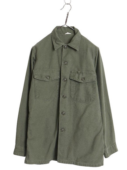 60s 米軍実物 US ARMY コットン サテン ユーティリティ シャツ M / ヴィンテージ OG107 シャツ袖 1st ミリタリー 軍物 長袖シャツ オリーブ