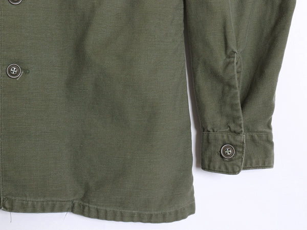 60s 米軍実物 US ARMY コットン サテン ユーティリティ シャツ M / ヴィンテージ OG107 シャツ袖 1st ミリタリー 軍物 長袖シャツ オリーブ