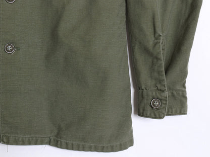 60s 米軍実物 US ARMY コットン サテン ユーティリティ シャツ M / ヴィンテージ OG107 シャツ袖 1st ミリタリー 軍物 長袖シャツ オリーブ