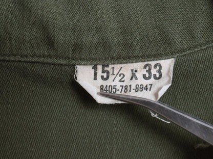 60s 米軍実物 US ARMY コットン サテン ユーティリティ シャツ M / ヴィンテージ OG107 シャツ袖 1st ミリタリー 軍物 長袖シャツ オリーブ