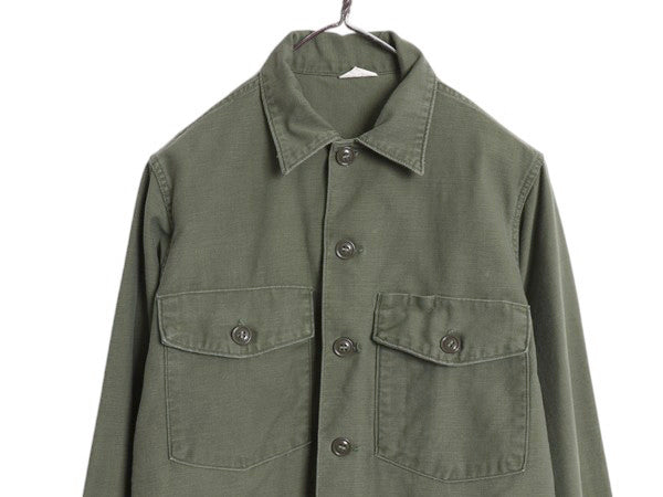 60s 米軍実物 US ARMY コットン サテン ユーティリティ シャツ M / ヴィンテージ OG107 シャツ袖 1st ミリタリー 軍物 長袖シャツ オリーブ
