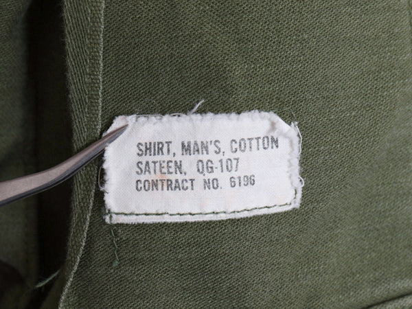60s 米軍実物 US ARMY コットン サテン ユーティリティ シャツ M / ヴィンテージ OG107 シャツ袖 1st ミリタリー 軍物 長袖シャツ オリーブ