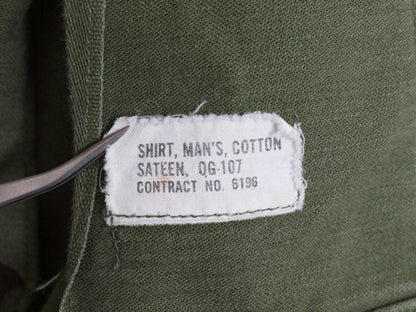 60s 米軍実物 US ARMY コットン サテン ユーティリティ シャツ M / ヴィンテージ OG107 シャツ袖 1st ミリタリー 軍物 長袖シャツ オリーブ