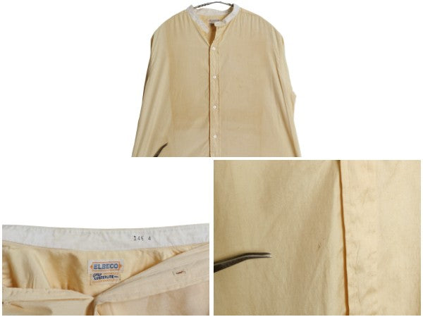 20s 30s ★ Elbeco バンドカラー ドレス シャツ メンズ M ヴィンテージ アンティーク ノーカラー 付け襟 長袖シャツ マチ付き ダブルカフス