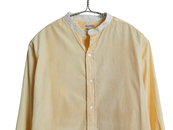 20s 30s ★ Elbeco バンドカラー ドレス シャツ メンズ M ヴィンテージ アンティーク ノーカラー 付け襟 長袖シャツ マチ付き ダブルカフス