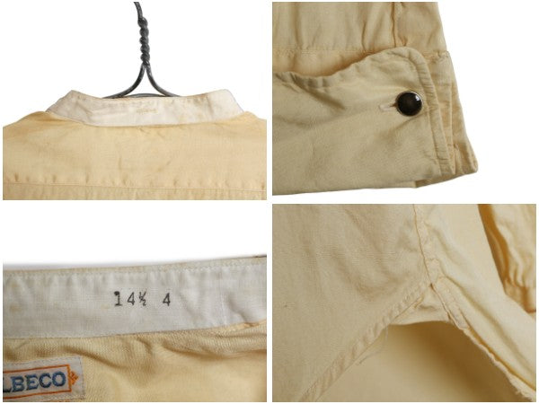 20s 30s ★ Elbeco バンドカラー ドレス シャツ メンズ M ヴィンテージ アンティーク ノーカラー 付け襟 長袖シャツ マチ付き ダブルカフス