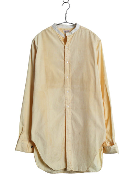 20s 30s ★ Elbeco バンドカラー ドレス シャツ メンズ M ヴィンテージ アンティーク ノーカラー 付け襟 長袖シャツ マチ付き ダブルカフス