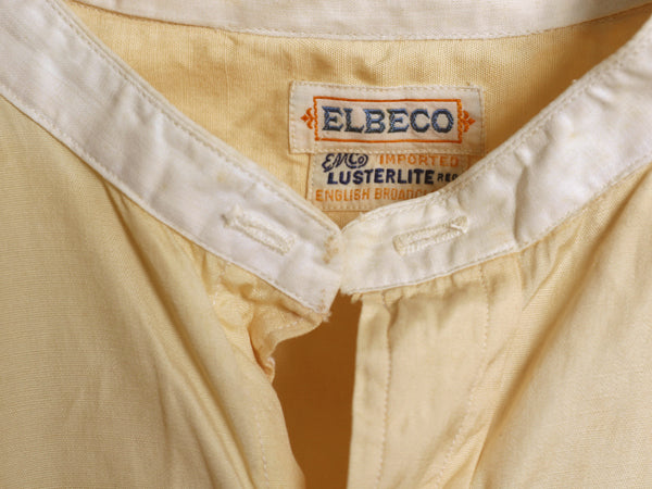 20s 30s ★ Elbeco バンドカラー ドレス シャツ メンズ M ヴィンテージ アンティーク ノーカラー 付け襟 長袖シャツ マチ付き ダブルカフス