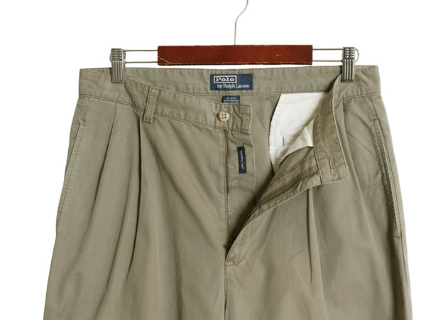 90s ポロ ラルフローレン チノ パンツ メンズ 実寸 33 30 / オールド HAMMOND PANT スラックス ツータック ストレート コットン ポプリン