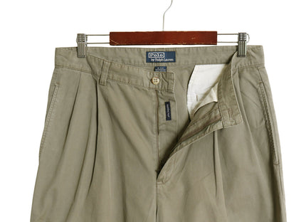 90s ポロ ラルフローレン チノ パンツ メンズ 実寸 33 30 / オールド HAMMOND PANT スラックス ツータック ストレート コットン ポプリン