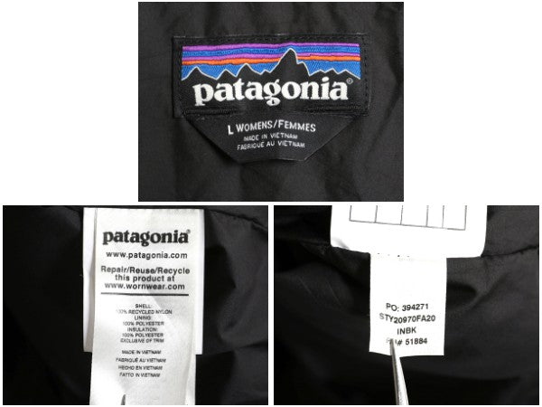 パタゴニア 中綿 キルティング ジャケット レディース L 20年製 アウトドア ナイロン ブルゾン ジャンパー フルジップ ハイネック ブラック