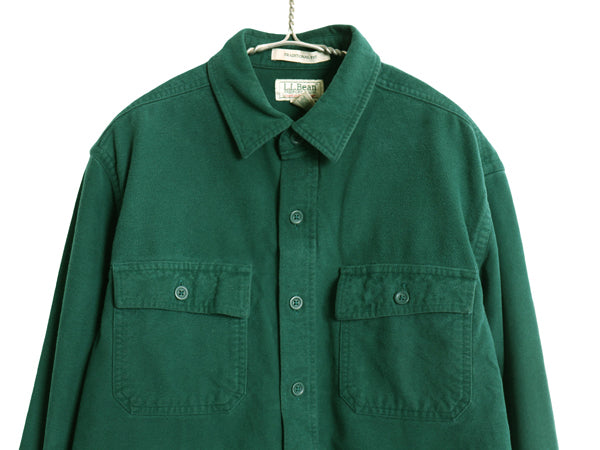 エルエルビーン シャモア クロス 長袖 シャツ メンズ M ネルシャツ TRADITIONAL FIT ヘビーウェイト コットン ポケット付き 無地 グリーン