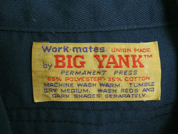 70s USA製 ビッグヤンク 長袖 ワーク シャツ メンズ L / ヴィンテージ 企業 ワッペン ワンポイント シワになりにくい 長袖シャツ ネイビー