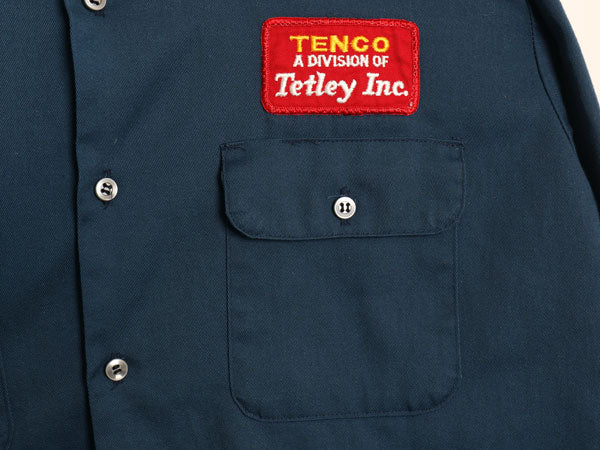 70s USA製 ビッグヤンク 長袖 ワーク シャツ メンズ L / ヴィンテージ 企業 ワッペン ワンポイント シワになりにくい 長袖シャツ ネイビー