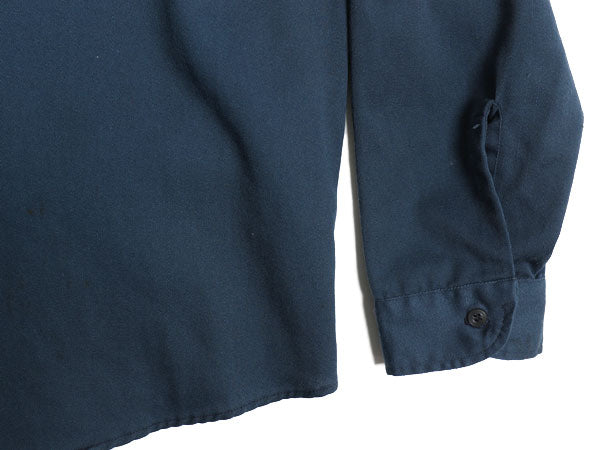 70s USA製 ビッグヤンク 長袖 ワーク シャツ メンズ L / ヴィンテージ 企業 ワッペン ワンポイント シワになりにくい 長袖シャツ ネイビー