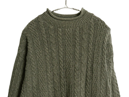 90s USA製 オービス ロールネック ニット セーター レディース M 旧タグ オールド ケーブル コットン 混紡 ネップ 無地 ローゲージ カーキ