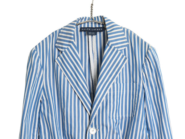 デッドストック ラルフローレン ストライプ テーラード ジャケット レディース M ポロ コットン ブレザー ブルゾン ショート丈 カジュアル