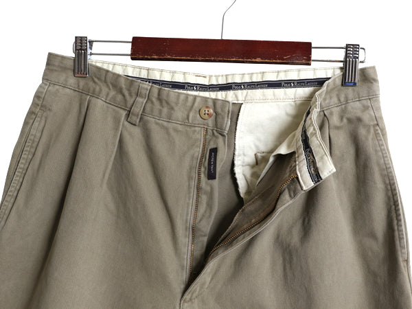 90s ポロ ラルフローレン コットン チノ パンツ 実寸 32 31 古着 オールド スラックス チノパン ストレート ツータック 裾ダブル ポロチノ