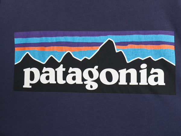 パタゴニア 両面 プリント 半袖 Tシャツ メンズ M 古着 19年製 アウトドア P6 バックプリント ボックスロゴ カットソー スリム フィット 紺
