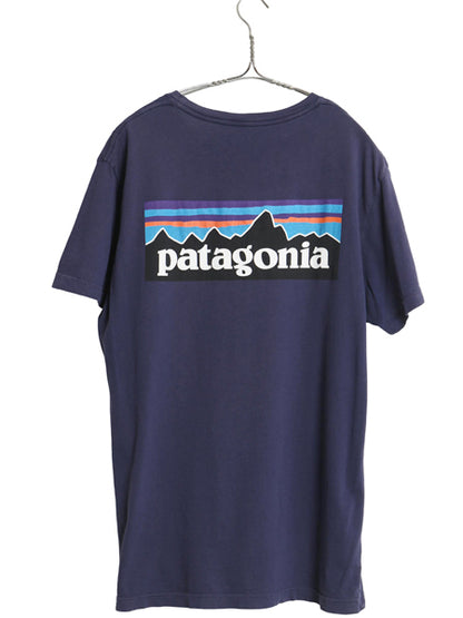 パタゴニア 両面 プリント 半袖 Tシャツ メンズ M 古着 19年製 アウトドア P6 バックプリント ボックスロゴ カットソー スリム フィット 紺