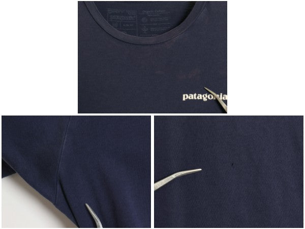 パタゴニア 両面 プリント 半袖 Tシャツ メンズ M 古着 19年製 アウトドア P6 バックプリント ボックスロゴ カットソー スリム フィット 紺