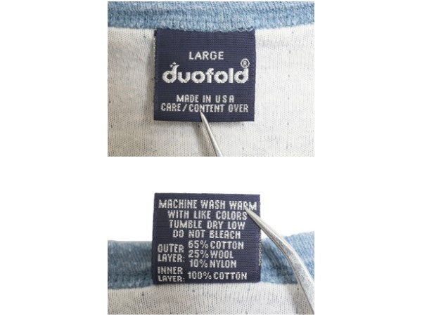 90s USA製 デュオフォールド 2レイヤー 長袖 Tシャツ メンズ L / オールド ロンT アンダーシャツ 無地 ストレッチ インナー カットソー 青