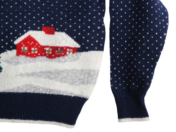 80s オービス デザイン ニット セーター レディース L / ヴィンテージ 長袖ニット シェットランド ウール バーズアイ クリスマス イラスト 