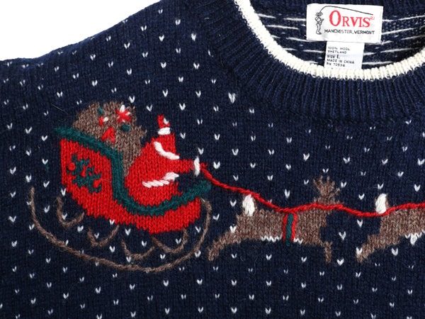 80s オービス デザイン ニット セーター レディース L / ヴィンテージ 長袖ニット シェットランド ウール バーズアイ クリスマス イラスト 