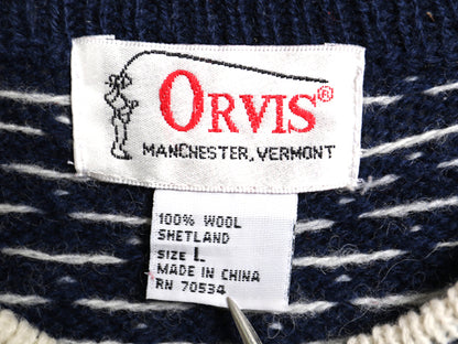 80s オービス デザイン ニット セーター レディース L / ヴィンテージ 長袖ニット シェットランド ウール バーズアイ クリスマス イラスト 