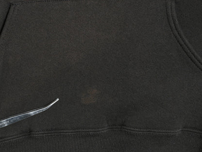 90s USA製 全面 プリント スウェット フード パーカー メンズ L オールド トレーナー ハーレー バイク スカル ファイヤー 黒 企業物 裏起毛