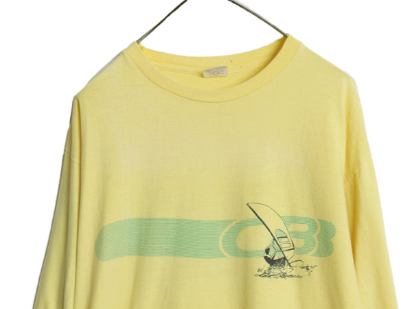 80s USA製 CB SPORTS イラスト プリント 長袖 Tシャツ メンズ L 程 ヴィンテージ ロンT サーフ サーファー グラフィック シングルステッチ