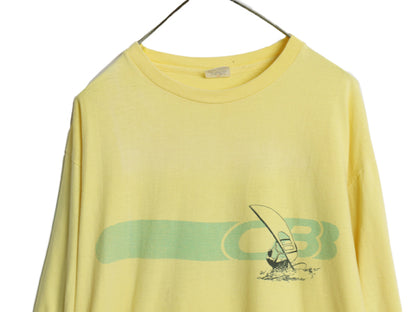 80s USA製 CB SPORTS イラスト プリント 長袖 Tシャツ メンズ L 程 ヴィンテージ ロンT サーフ サーファー グラフィック シングルステッチ
