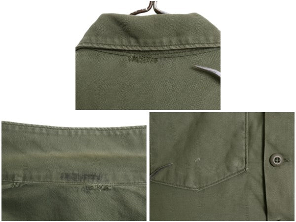 70s 米軍実物 USMC コットン サテン ユーティリティ シャツ S 程/ 72年製 ヴィンテージ OG107 シャツ袖 3rd 軍物 ミリタリー 海兵隊 カーキ
