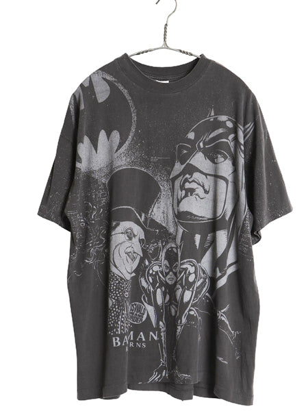 90s バットマン イラスト オーバー プリント Tシャツ メンズ XL / オールド 当時物 映画 ムービー アメコミ キャラクター 大きいサイズ 黒