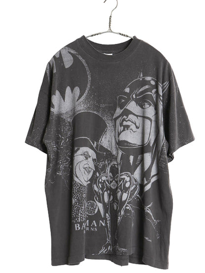 90s バットマン イラスト オーバー プリント Tシャツ メンズ XL / オールド 当時物 映画 ムービー アメコミ キャラクター 大きいサイズ 黒
