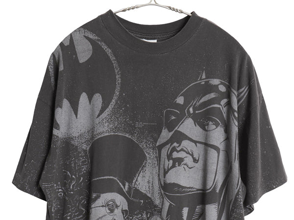 90s バットマン イラスト オーバー プリント Tシャツ メンズ XL / オールド 当時物 映画 ムービー アメコミ キャラクター 大きいサイズ 黒