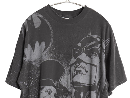 90s バットマン イラスト オーバー プリント Tシャツ メンズ XL / オールド 当時物 映画 ムービー アメコミ キャラクター 大きいサイズ 黒