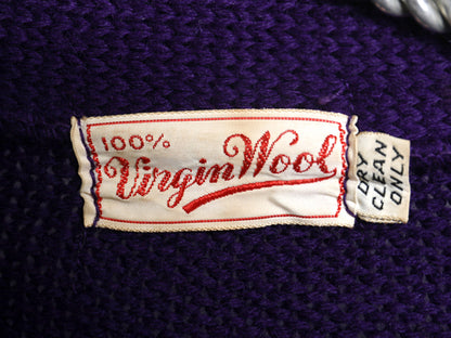 40s 50s ★ レタード ニット カーディガン メンズ M 古着 ヴィンテージ ウール アワード セーター カレッジ サガラ ワッペン付き パープル