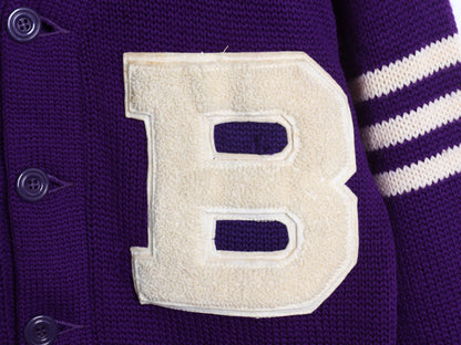 40s 50s ★ レタード ニット カーディガン メンズ M 古着 ヴィンテージ ウール アワード セーター カレッジ サガラ ワッペン付き パープル