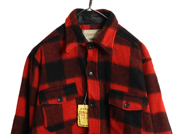 デッドストック 70s USA製 MELTON CPO ウール シャツ メンズ L / ヴィンテージ ブロック チェック 長袖シャツ ジャケット ヘビーウェイト 
